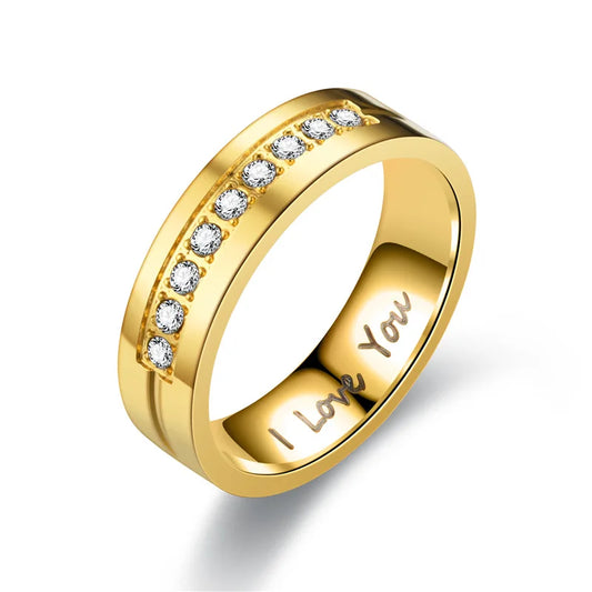 Luckacco Fashion Stainless Steel Couple Engagement Rings for Women Men Crystal I LOVE YOU Ring 2022 Wedding Jewelry Accessories Gifts