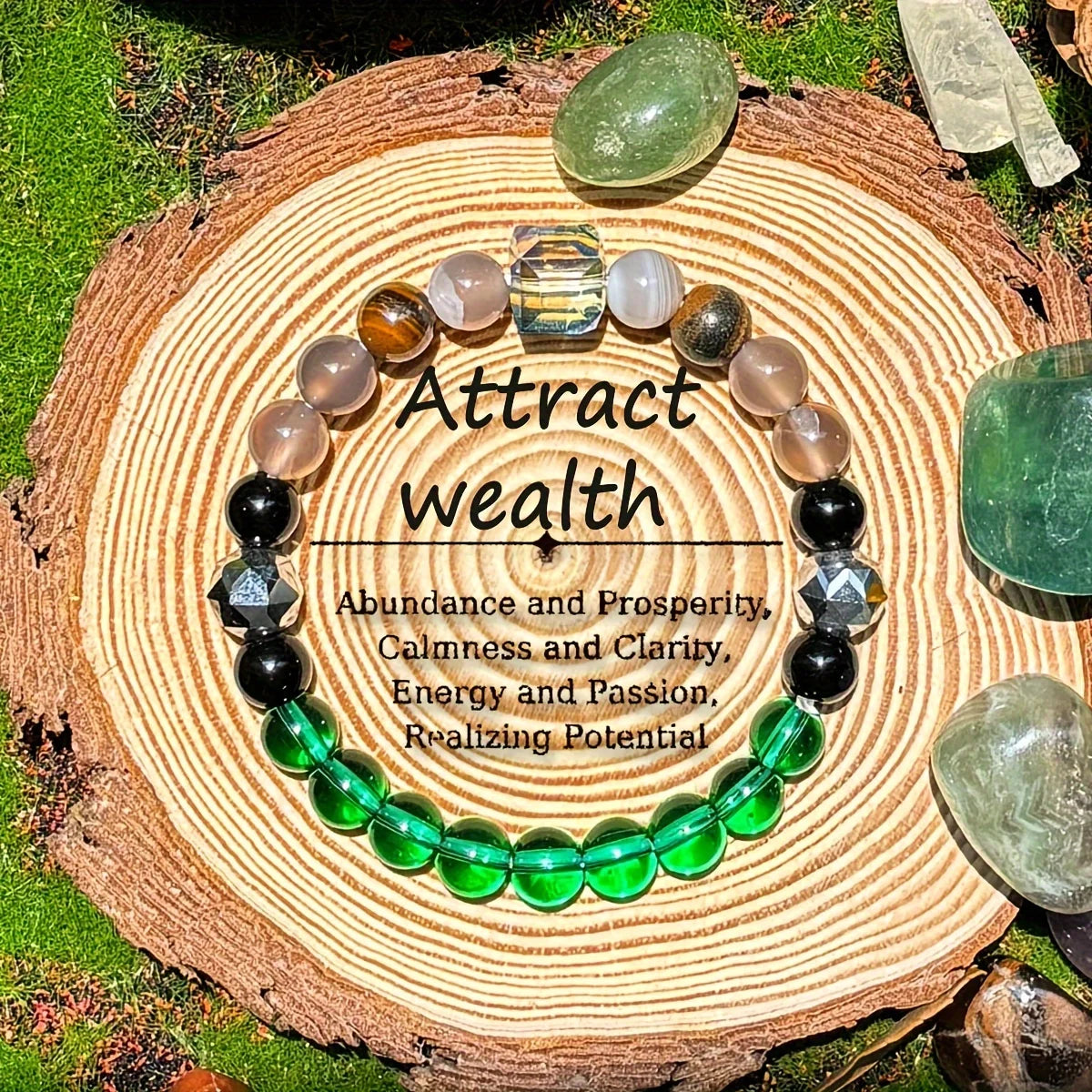 luckacco attract wealth abundance and prosperity bracelet made of tiger eye stone and green healing crystal handmade bracelet for men and