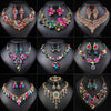 Luckacco Gorgeous Colorful Crystal Rhinestone Lucky Necklace Earring Set Wedding Party Costume Jewellery NewStyle Trendy design Girl Gift