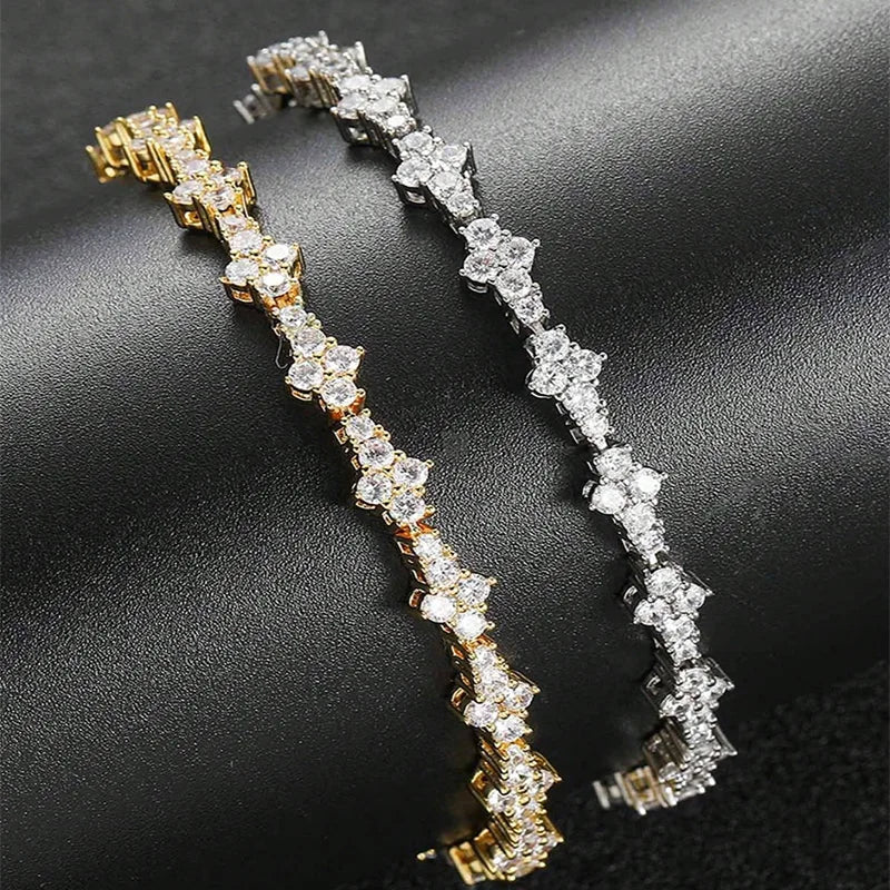 luckacco round stone star cubic zirconia bracelet hip-hop jewelry for men shiny elegant fashion accessory classic  gift for birthday