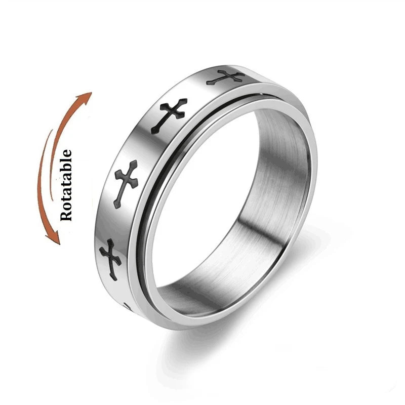 luckacco simple stainless steel anxiety fidget spinner rings for couple rotating anti stress wedding band knuckle ring fashion jewelry