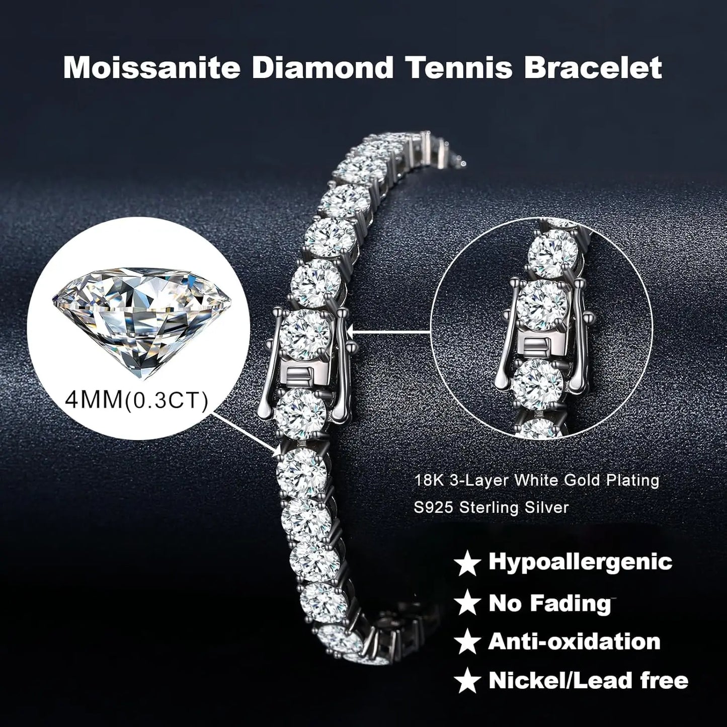 luckacco luxury 4mm tennis bracelet for women men full moissnaite laboratory diamond s925 silver wedding jewelry gra certificate
