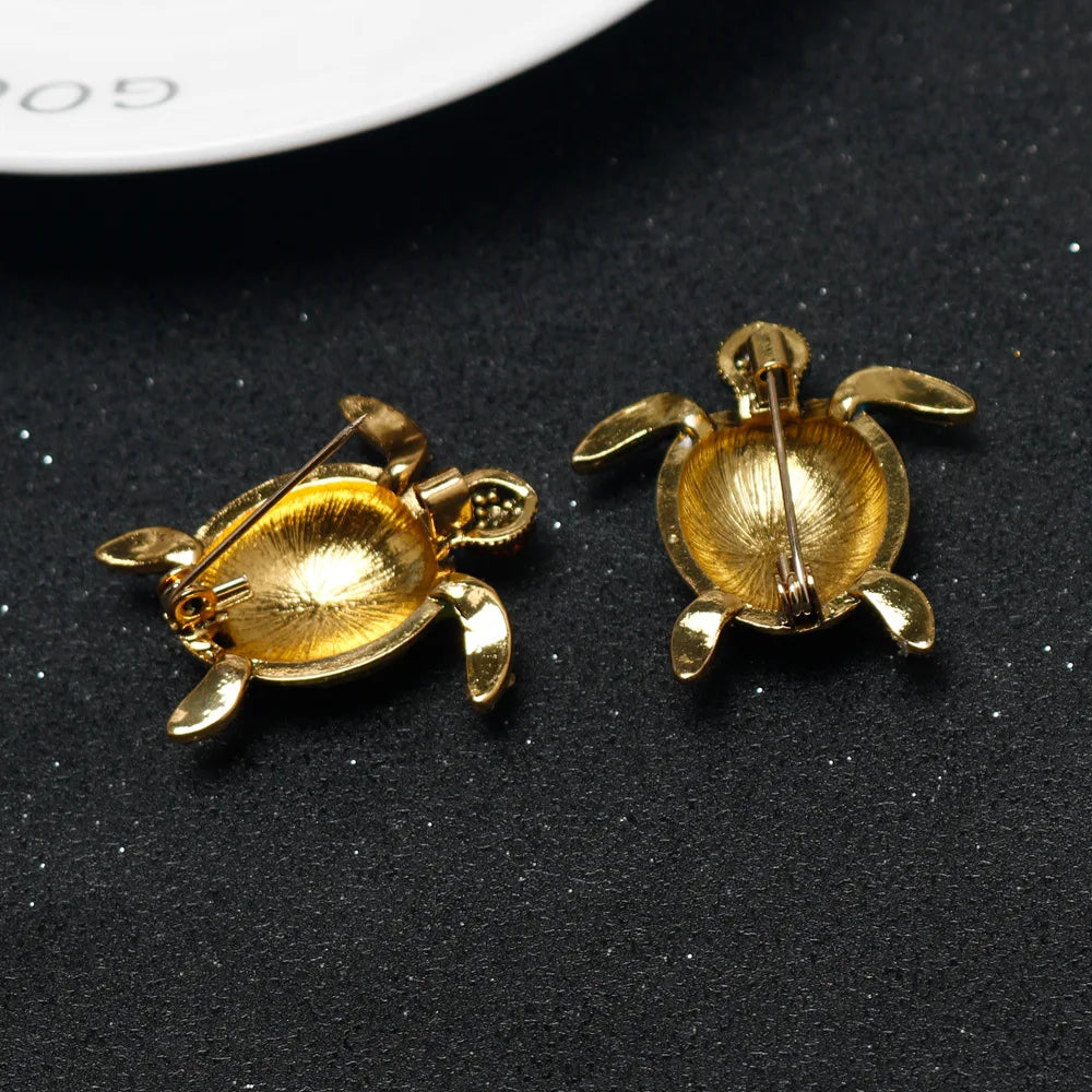 luckacco enamel turtle brooches for women luxury designer classic unique personality animal brooch pins jewelry gift