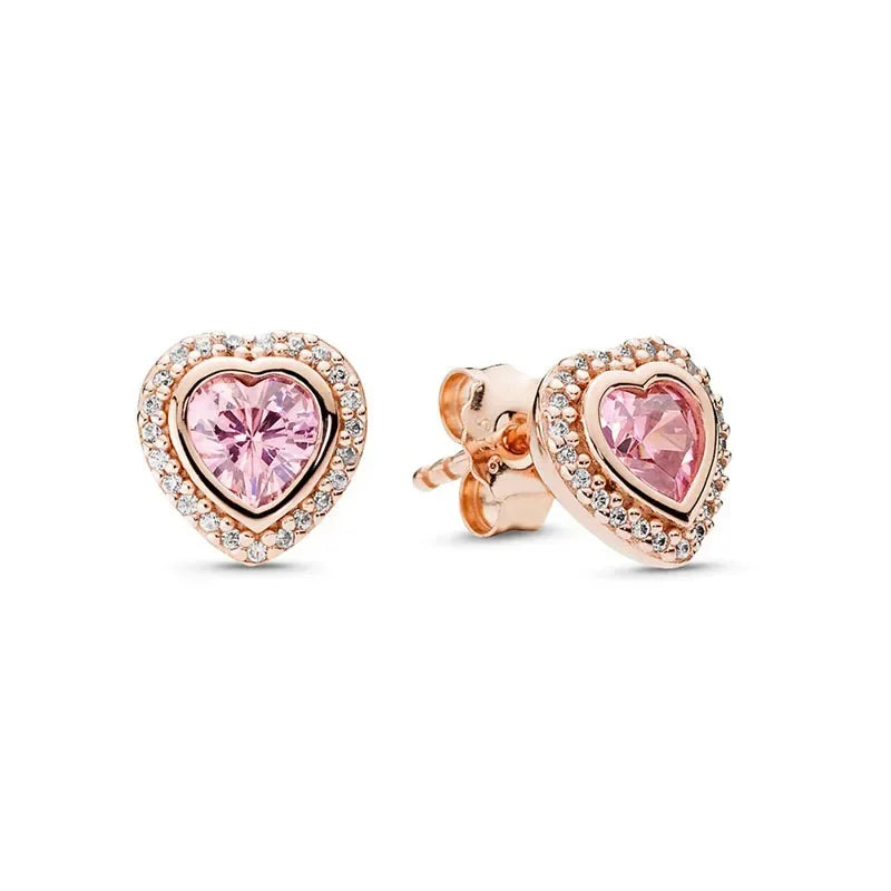 luckacco new 925 sterling silver heart-shaped pink ring necklace earring set luxurious sparkling charm jewelry fashion wedding gift