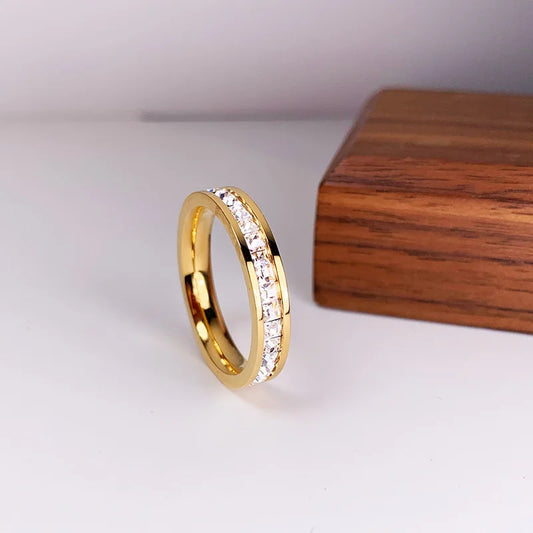 Luckacco Luxury Rose Gold Color Double Row Square Zircon Stainless Steel Ring For Women Romantic Engageme Wedding Party Jewelry Female
