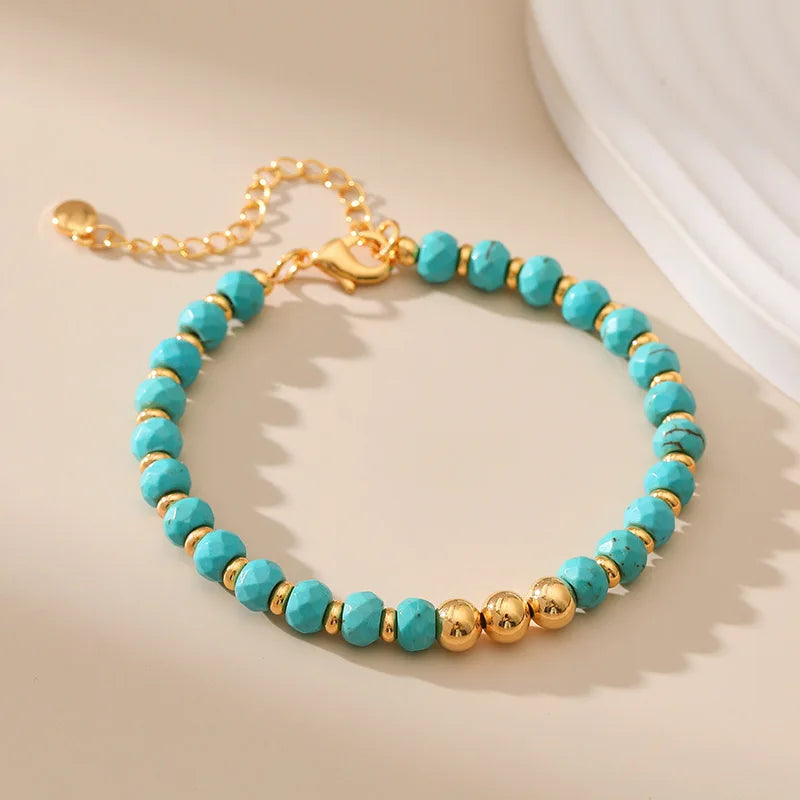 luckacco irregular cut turquoise beads handmade bracelet for women ethnic style adjustable size casual jewelry accessories lady gifts