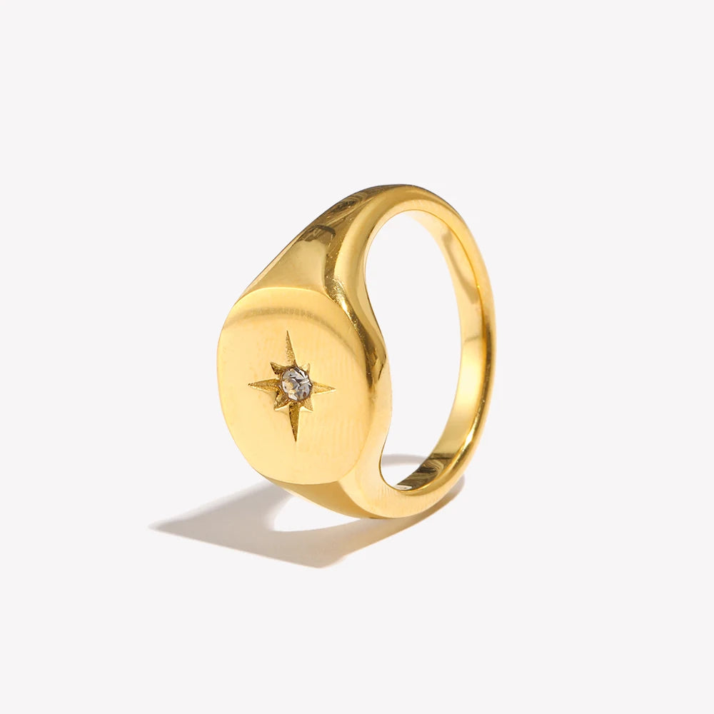 luckacco e.b.belle aspect north star seal ring silver color waterproof 316l stainless steel jewelry 18k gold plated accessories