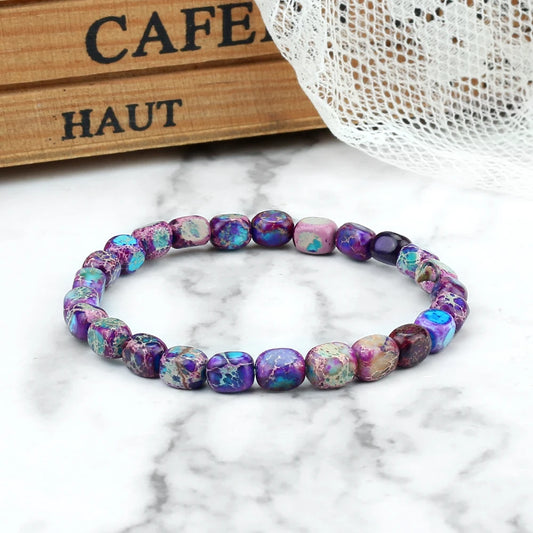 Luckacco Vintage Emperor Stone Beaded Bracelets Natural Stone Charm Elastic Strand Bracelet & Bangle Bohemian Yoga Jewelry for Women Men