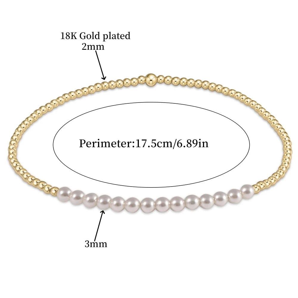 luckacco vlen shell pearl bracelet with 18k gold plated beaded bracelets for women boho summer dainty stackable pulseras jewelry