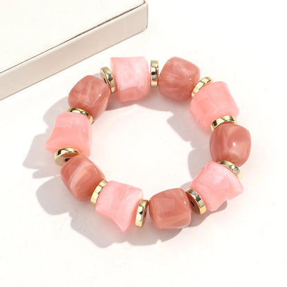 Luckacco New Acrylic Irregular Geometric Handmade Elastic Bracelet for Woman Man Colorful Beaded Statement Bracelets Unique Jewelry Gift