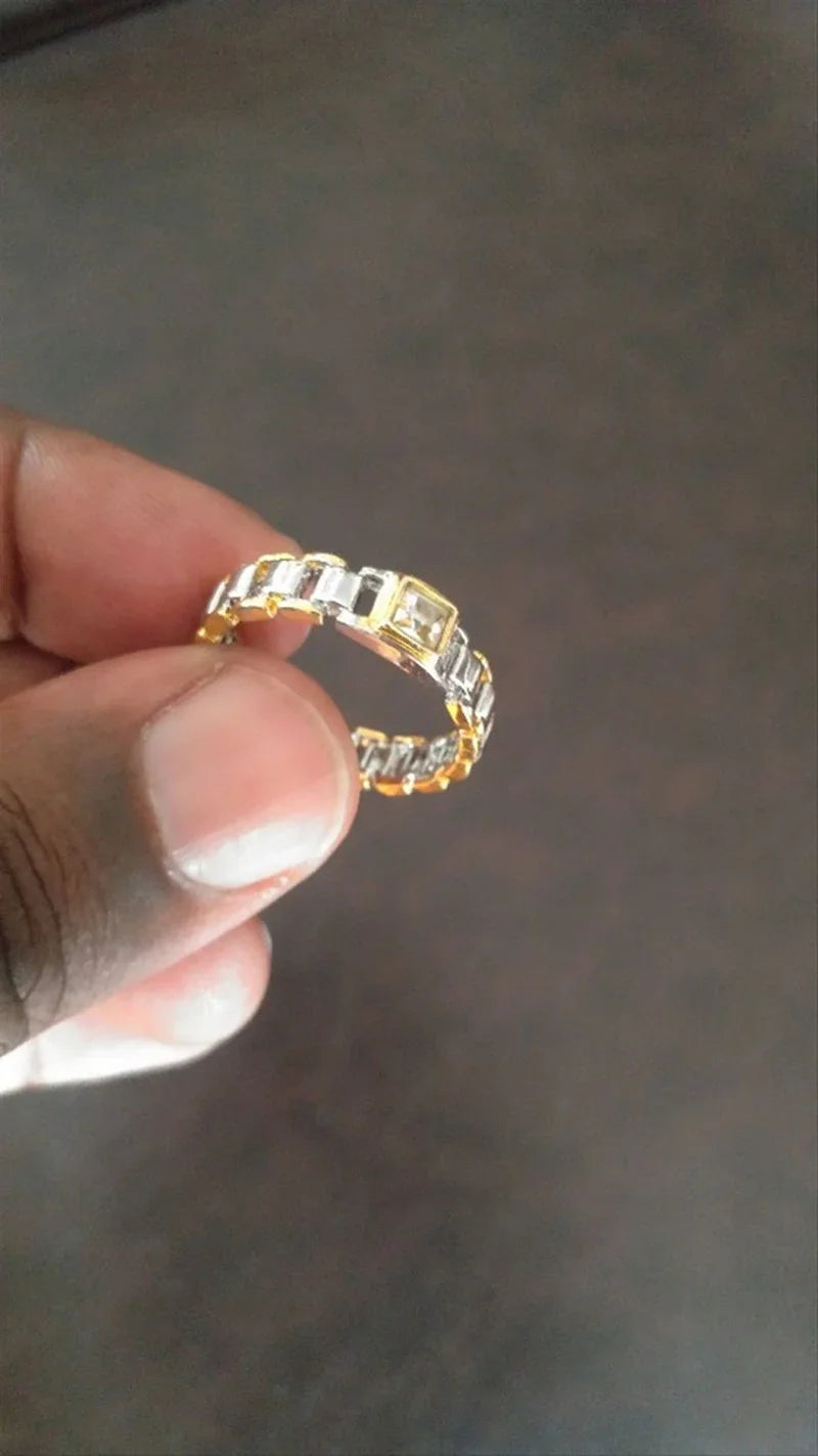 luckacco business inlaid white zircon punk ring for men luxury two tone metal engagement party ring jewelry