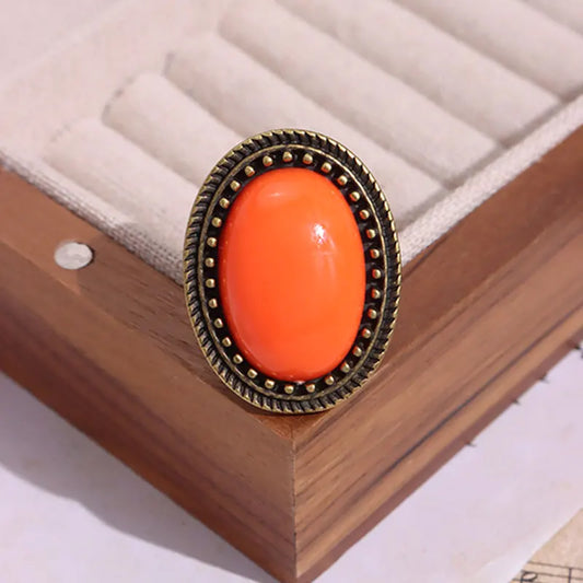 Luckacco Vintage Orange Color Black White Oval Resin Metal Rings for Women Girl Autumn Winter Elegant Jewelry Gift HUANZHI 2023 NEW