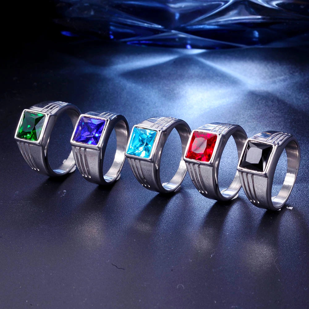 luckacco non-fading high quality big stone rings for men women punk hip hop 316l stainless steel ring fashion jewelry gifts