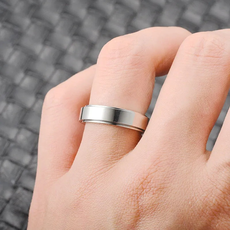 luckacco simple stainless steel anxiety fidget spinner rings for couple rotating anti stress wedding band knuckle ring fashion jewelry