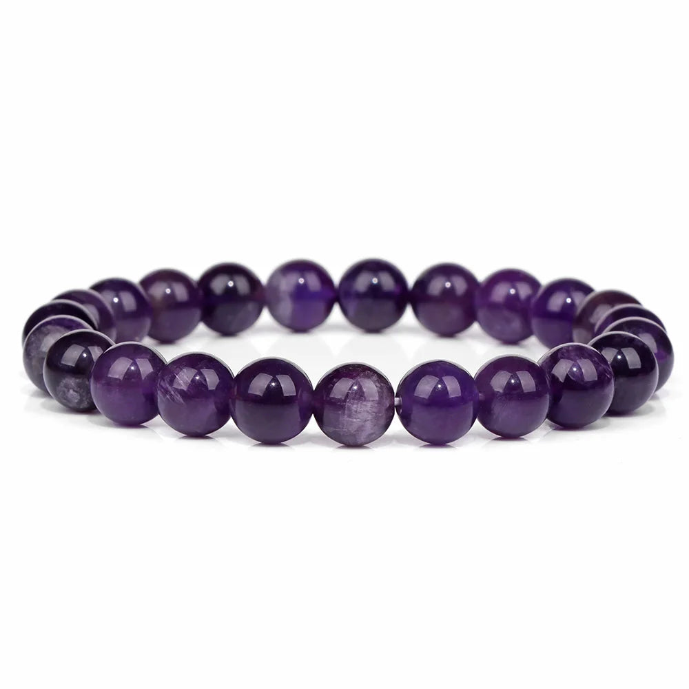 luckacco purple stone bracelet 8mm natural stone fire dragon agates amethysts fluorite jasper beads elastic bracelets for women men