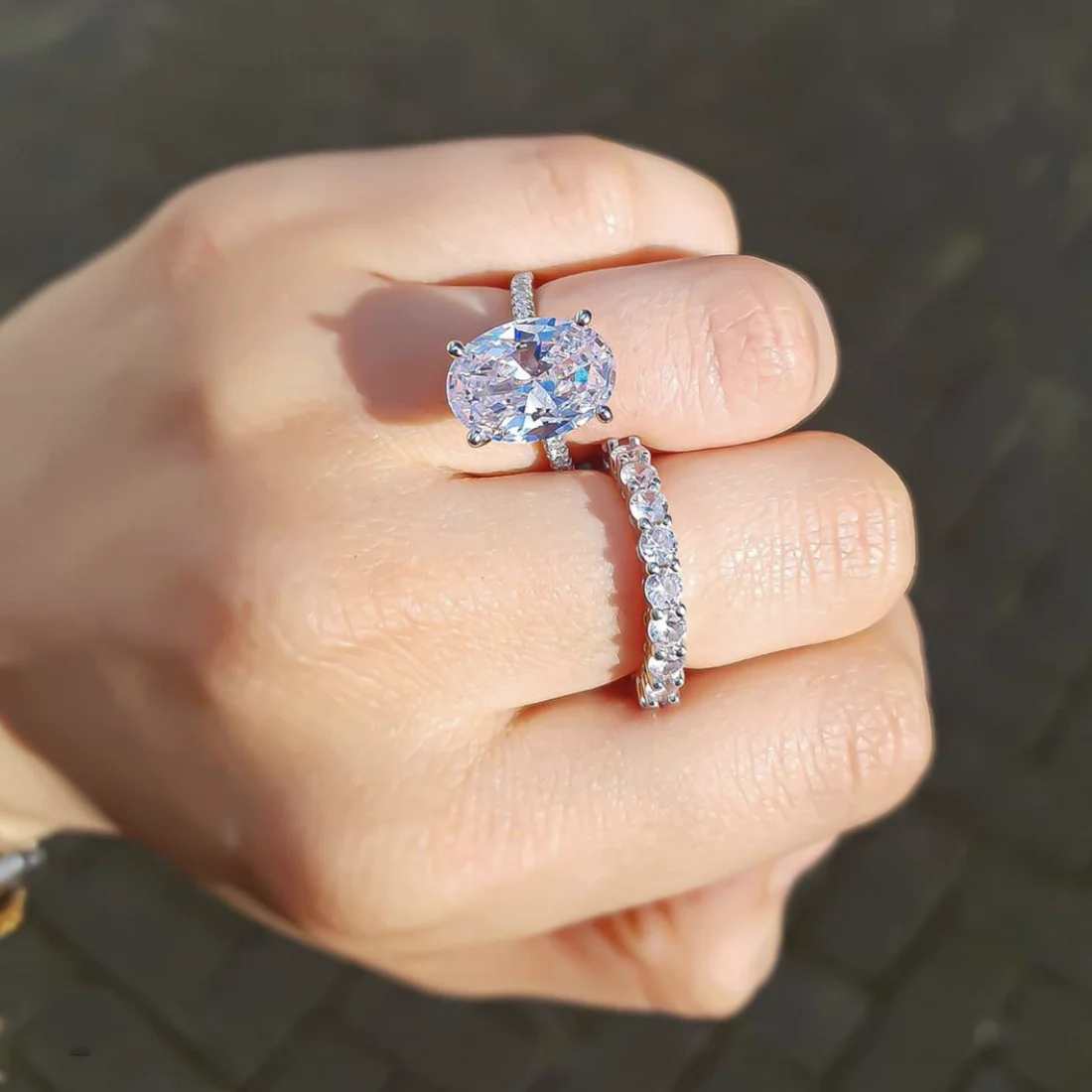 luckacco luxury 925 sterling silver oval square simulated diamond rings finger for cocktail engagement wedding women jewelry
