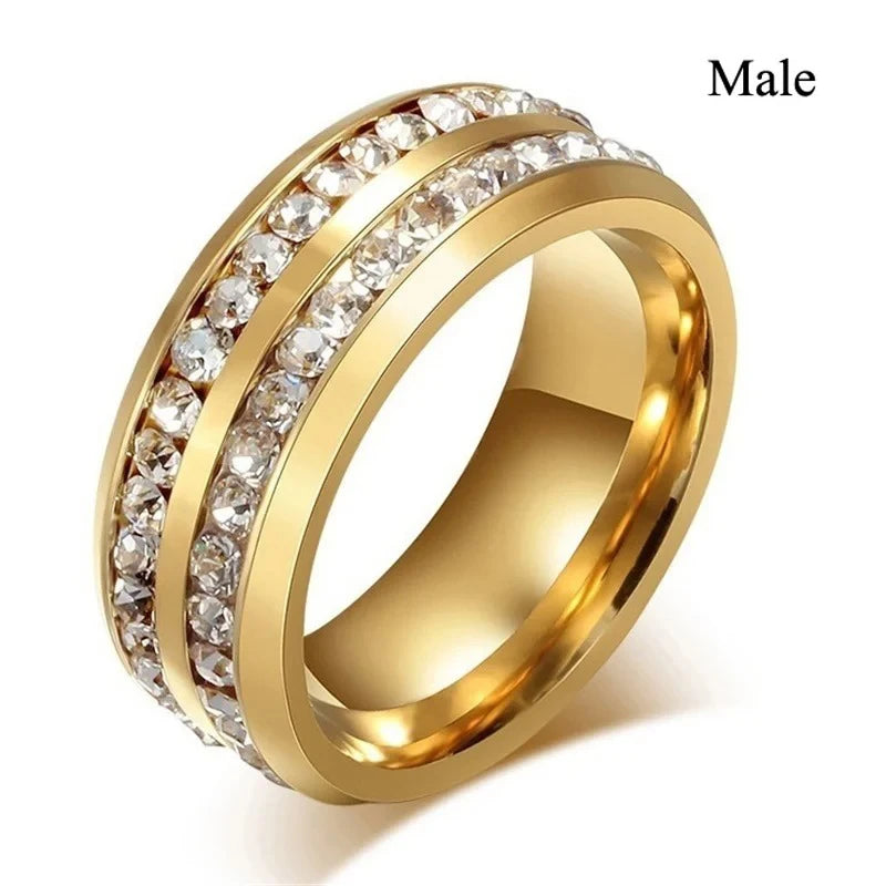 luckacco fashion couple rings charm purple rhinestones cz women rings set trendy men stainless steel zirconia ring wedding band jewelry