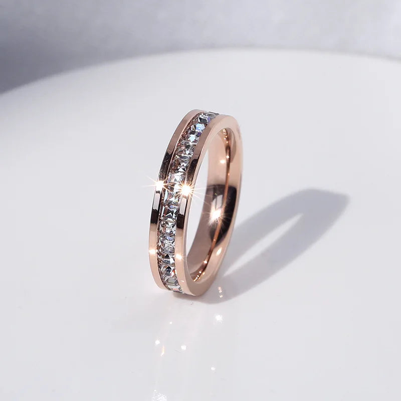 luckacco clear white stones wedding women ring stainless steel 1 and 2 rows bling zircon fashion pair ring female jewelry