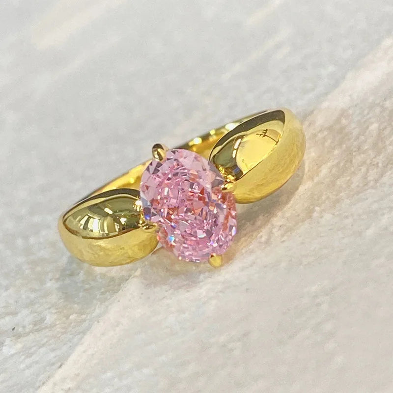 luckacco pink cubic zirconia ring suitable for women's engagement wedding luxury accessories sparkling silver fashion jewelry