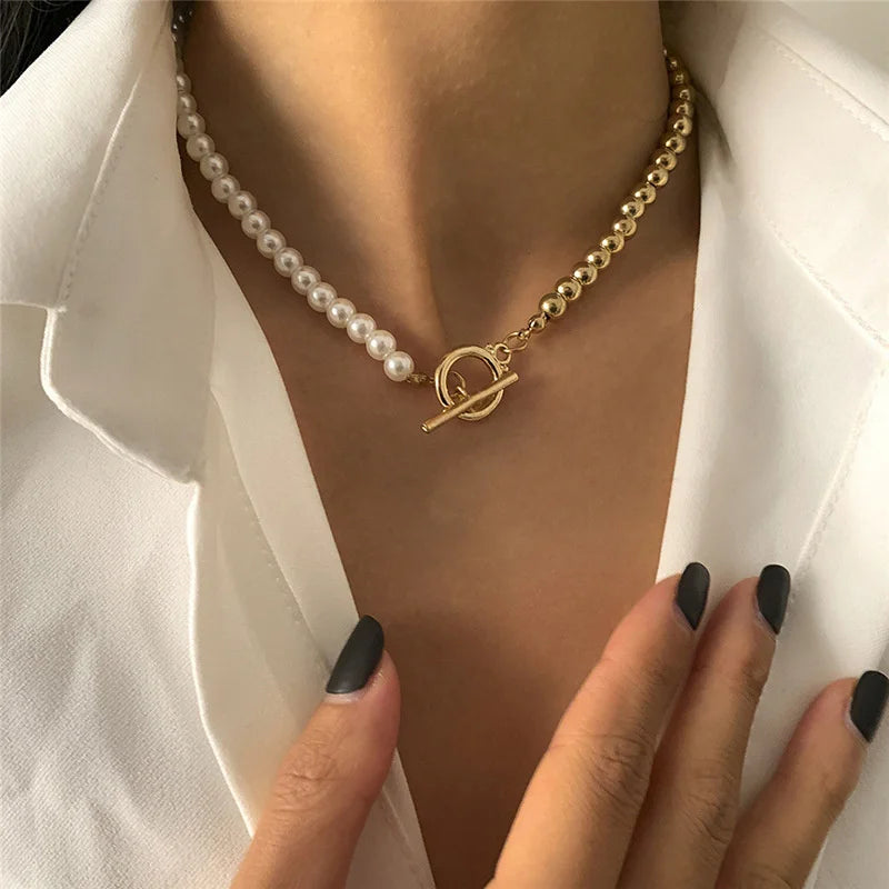 luckacco new baroque pearl choker necklace for women luxury wedding party triple-layer beaded necklace torques ladies trendy jewelry gift