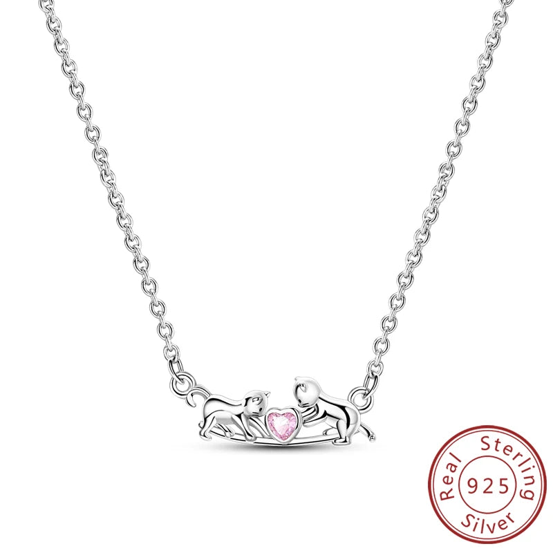 luckacco necklace 925 sterling silver butterfly love heart bear classic simple adjustable necklace for women girl fashion jewelry gifts