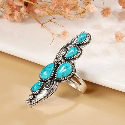 Luckacco Bohemian Ethnic Style Faux Turquoise Ring Series Large Rings for Women Personalized Vacation Party Vintage Jewelry Accessories