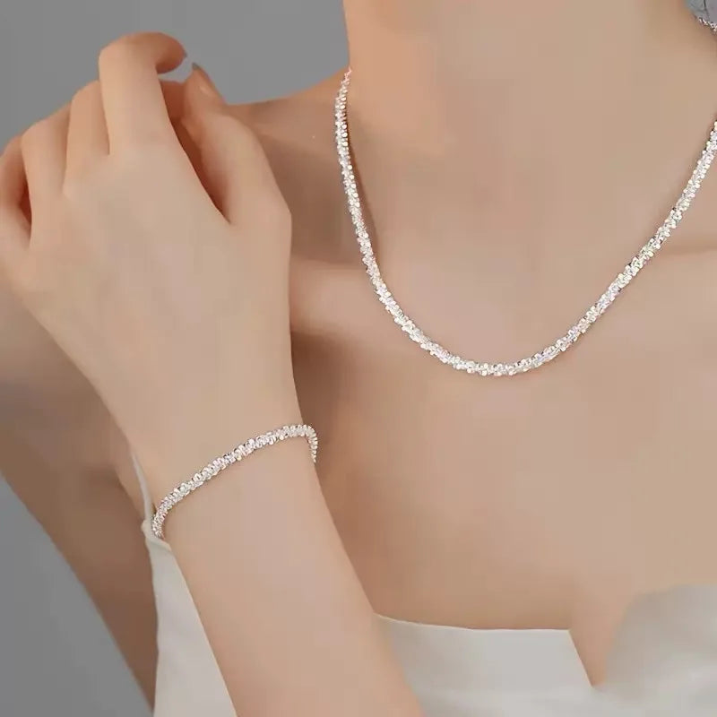 luckacco exquisite 925 sterling silver sparkling necklace for women engagement party jewelry gifts