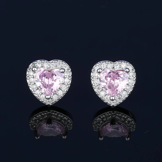 Luckacco 925 Sterling Silver Jewelry Set Heart Shape Pink Crystal Zircon Necklace Earrings Ring Women's Elegant Jewelry