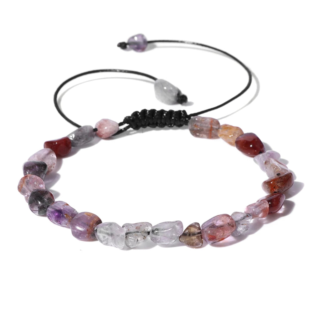 luckacco natural crystal gravel stone bracelets for women healing irregular amethysts lapis lazuli rose quartzs chain bracelet jewelry