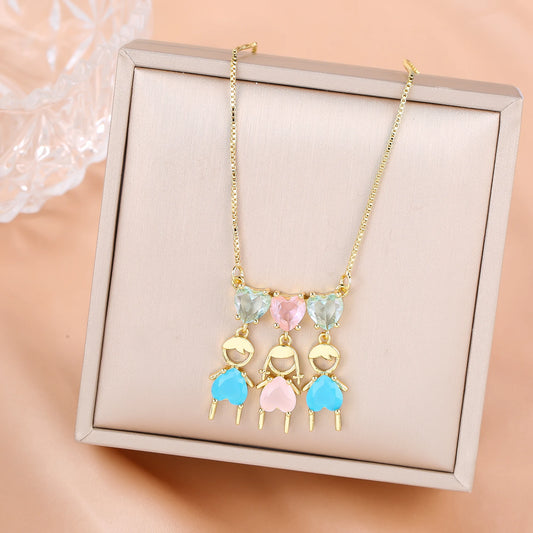 Luckacco Hot Sale Gold Plated Heart-Shaped Crystal Boys Girls Pendant Necklace For Women Girls Daily Wear Choker Birthday Gift Jewelry