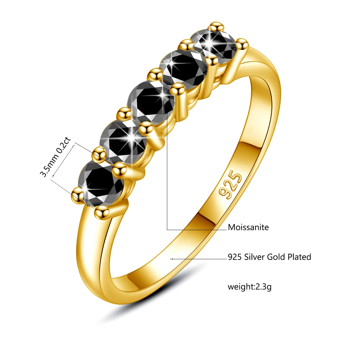 luckacco certified natural original champagne yellow moissanite ring 1.0ct 5 stone wedding band for woman engagement jewelry gift female