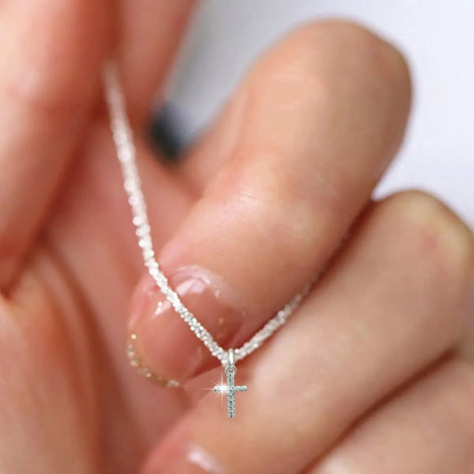 Luckacco Popular 925 Sterling Silver Cross Zircon Necklace Personalized Geometric Pendant Choker Birthday Party Gift Women's Fine Jewelry