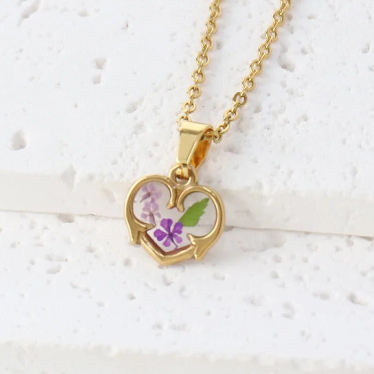 luckacco elegant dried flower charm necklace handmaking epoxy resin flowers necklace unique plant design series chain necklace