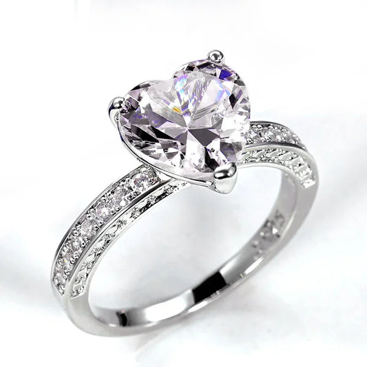 Luckacco Romantic Pink Heart shaped Ring for Female Cubic Zirconia Bridal Wedding Party  with Minimalist Fashion Jewelry Accessories