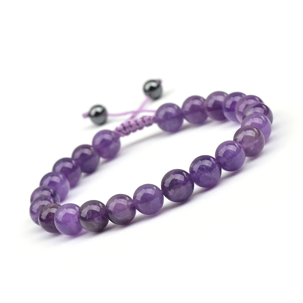 luckacco 1p 8mm rose quartz amethyst sunstone moonstone braided ajustable beaded bracelet natural gem crystal energy gift for men women