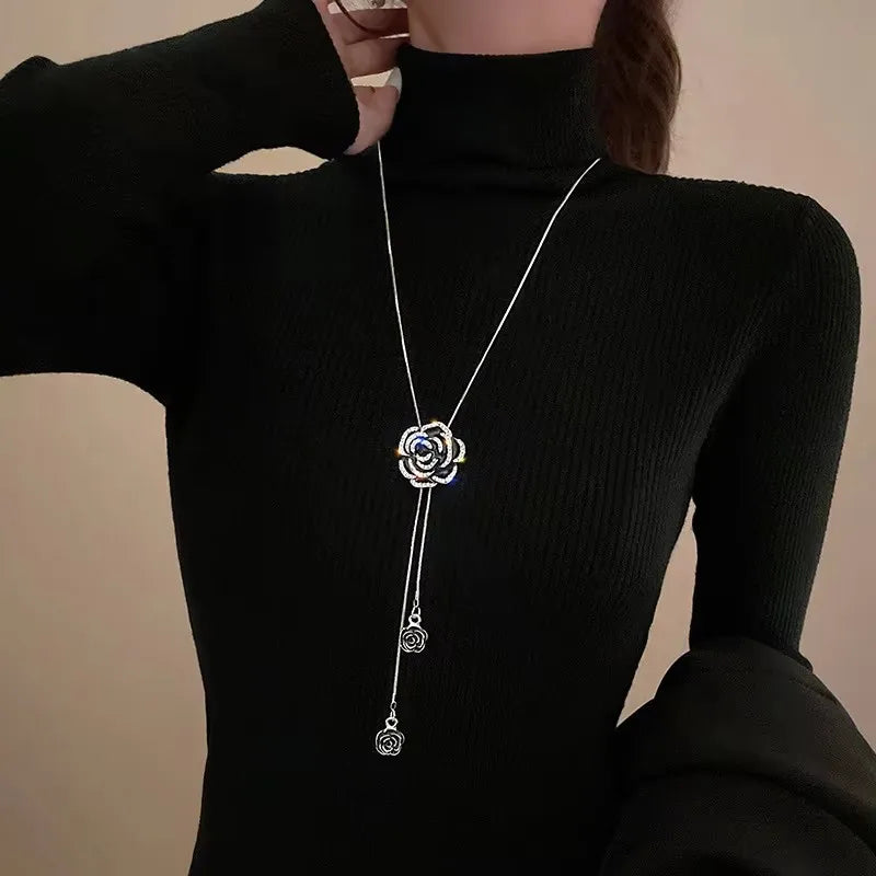 luckacco classic simple long pearl spiral adjustable pendant necklace for women charm zircon sweater chain exquisite jewelry accessories