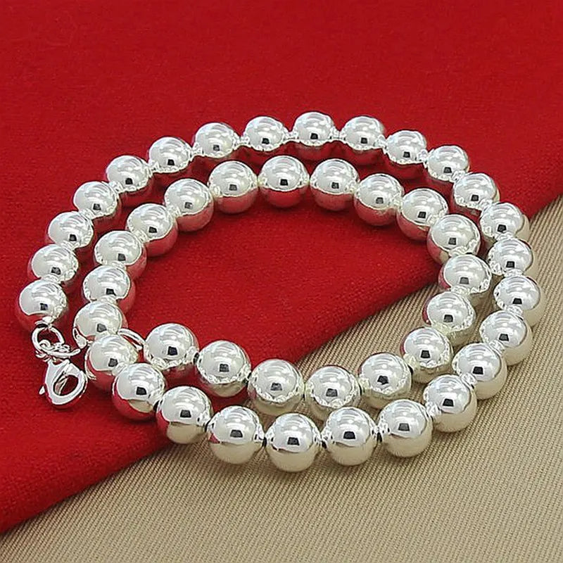 luckacco andara 925 sterling silver 4mm/6mm/8mm/10mm smooth beads ball chain necklace for women men fashion jewelry