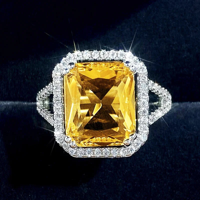 luckacco 2025 big geometric yellow cubic zirconia rings women temperament accessories for wedding anniversary party new trendy jewelry