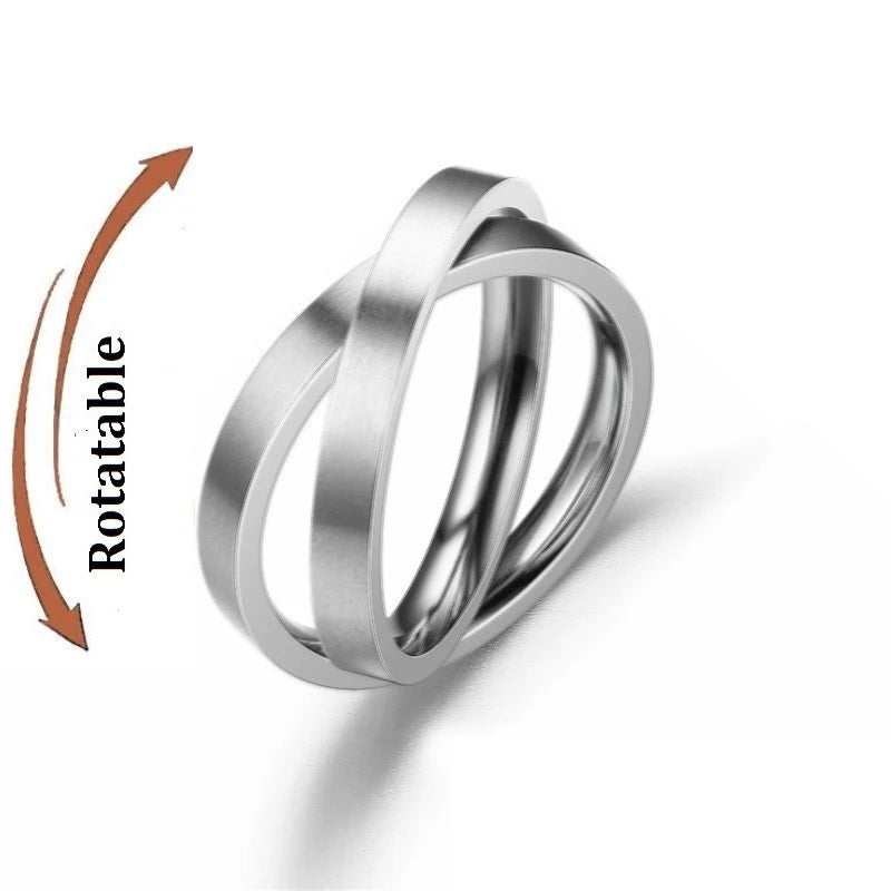luckacco simple stainless steel anxiety fidget spinner rings for couple rotating anti stress wedding band knuckle ring fashion jewelry