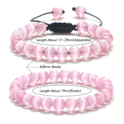 Luckacco Natural Opal Beads Bracelets Smooth Cat Eye Quartz Chakra Beads Bracelet & Bangle for Women Men Adjustable Wrist Jewelry pulsera