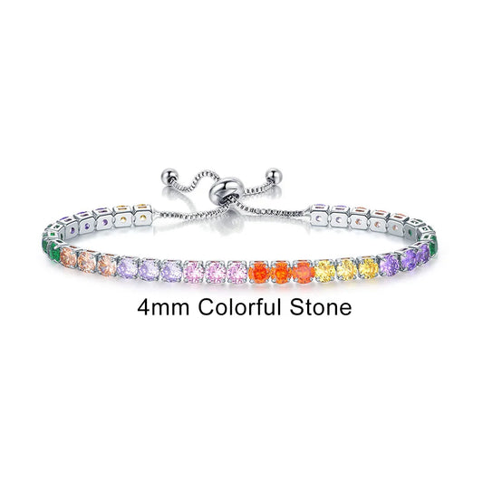 Luckacco Adjustable Multicolor Tennis Bracelets For Women Ladies Wedding Rainbow Colorful Zircon Charm Bracelet Hand Chain Jewelry DZH043