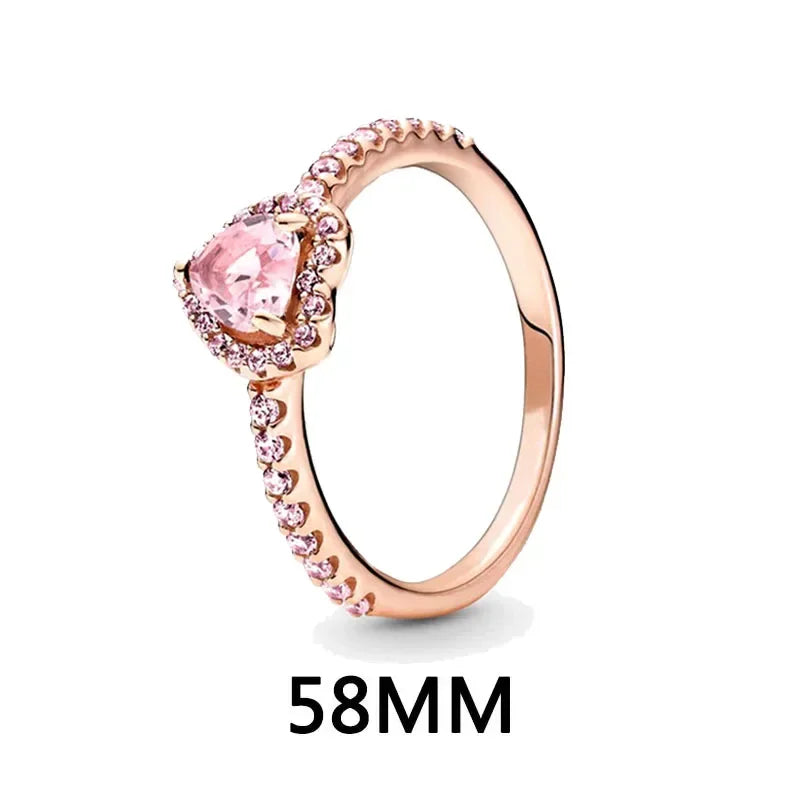 luckacco new 925 sterling silver heart-shaped pink ring necklace earring set luxurious sparkling charm jewelry fashion wedding gift