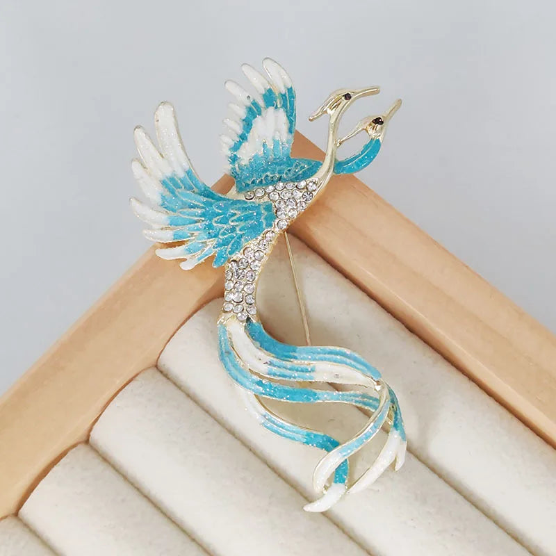 luckacco multicolor crystal phoenix brooch pin for women men enamel flying beauty bird party office accessories gifts