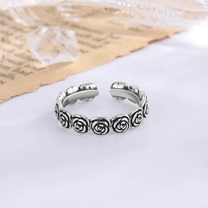 Luckacco Hot Sell Fashion Rose Flower Retro Thai Silver Female Finger Ring Promotion Jewelry For Women Never Fade Gifts