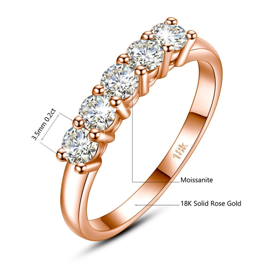 Luckacco With Certficate 18K Solid Rose Gold Ring For Women 5 Stone AU 750 Luxury Wedding Band Jewelry With Stamp Trendy Engagement Gift