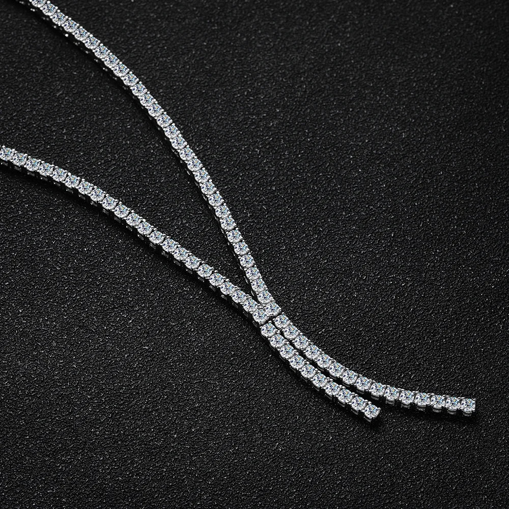 luckacco serenity 3mm d color moissanite tennis necklace for women man 100% s925 sterling silver plated 18k necklace clavicle neck chain