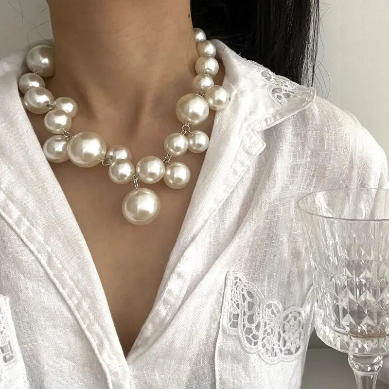 luckacco elegant imitation pearl women's necklace big pearls beads choker necklaces party wedding bride necklace jewelry girls gifts