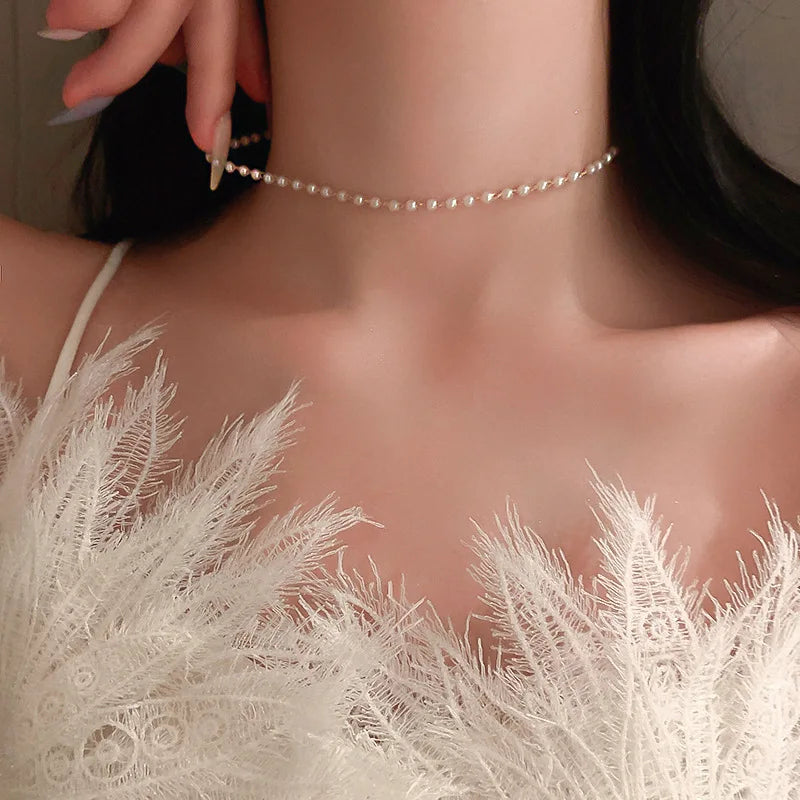 luckacco vintage pearl pendant necklace for women elegant beaded long tassel sweater collar chain accessories temperament fashion jewelry