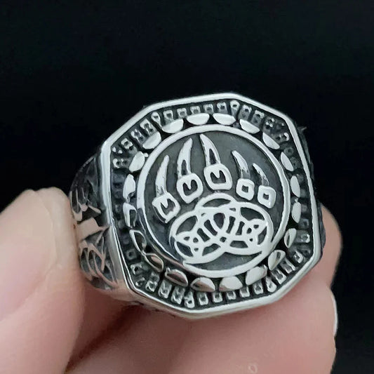 Luckacco Vintage Nordic Viking Ring Stainless Steel Men Ethnic Belief Odin Compass Valknut Tree of Life Ring Amulet Jewelry