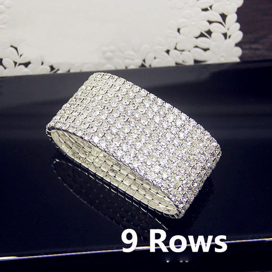 Luckacco Luxury Full White AAA CZ Zircon Crystal Elastic Bracelet Bling Iced Out Rhinestone Women's Bracelet for Women Wedding Jewelry